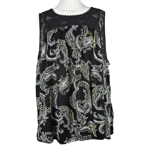 Cato Tops - Cato Womens Tank Top Size 22/24W Crocheted Yoke Sleeveless Paisley Peasant Boho